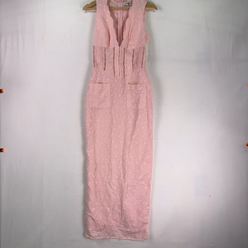 House of CB Sophina Maxi Midi Dress Pockets Eyelit Scalloped Plunge - Picture 1 of 5